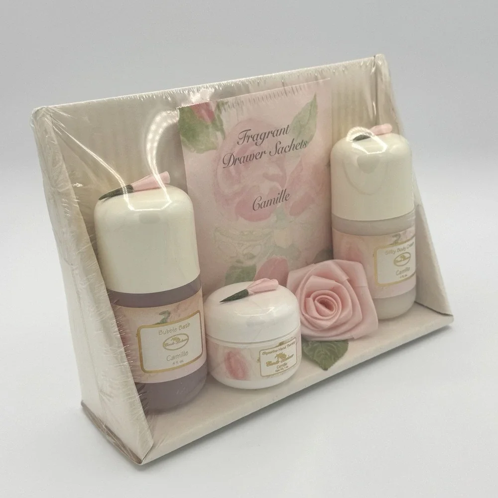 Vtg‎ Camille Beckman Bath Gift Set Bubble Bath Glycerin Hand Therapy Body Cream